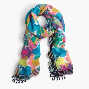 J Crew Seaside Floral Scarf with Tassels